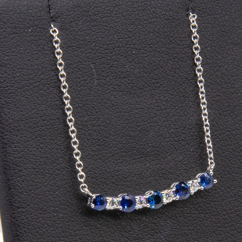 14 Karat White Gold Diamond and Sapphire Necklace by Allison Kaufman
